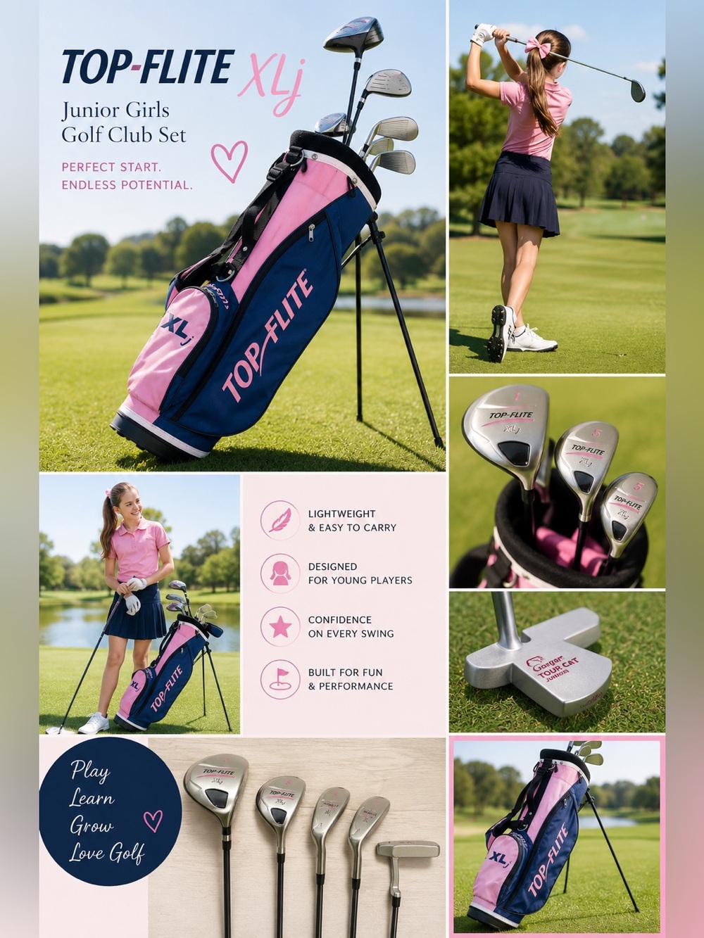 Top-Flite XLj Junior Girls Golf Club Set w/ Stand Bag RH Pink